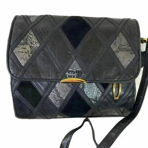 Cabin Creek Black Patchwork Shoulder Bag Snakeskin Suede Gold Hardware